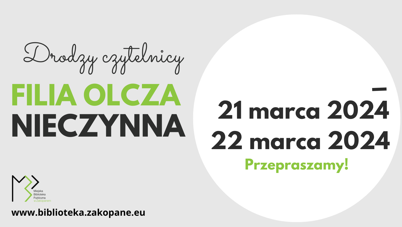 Komunikat Filia Olcza 21.03.24