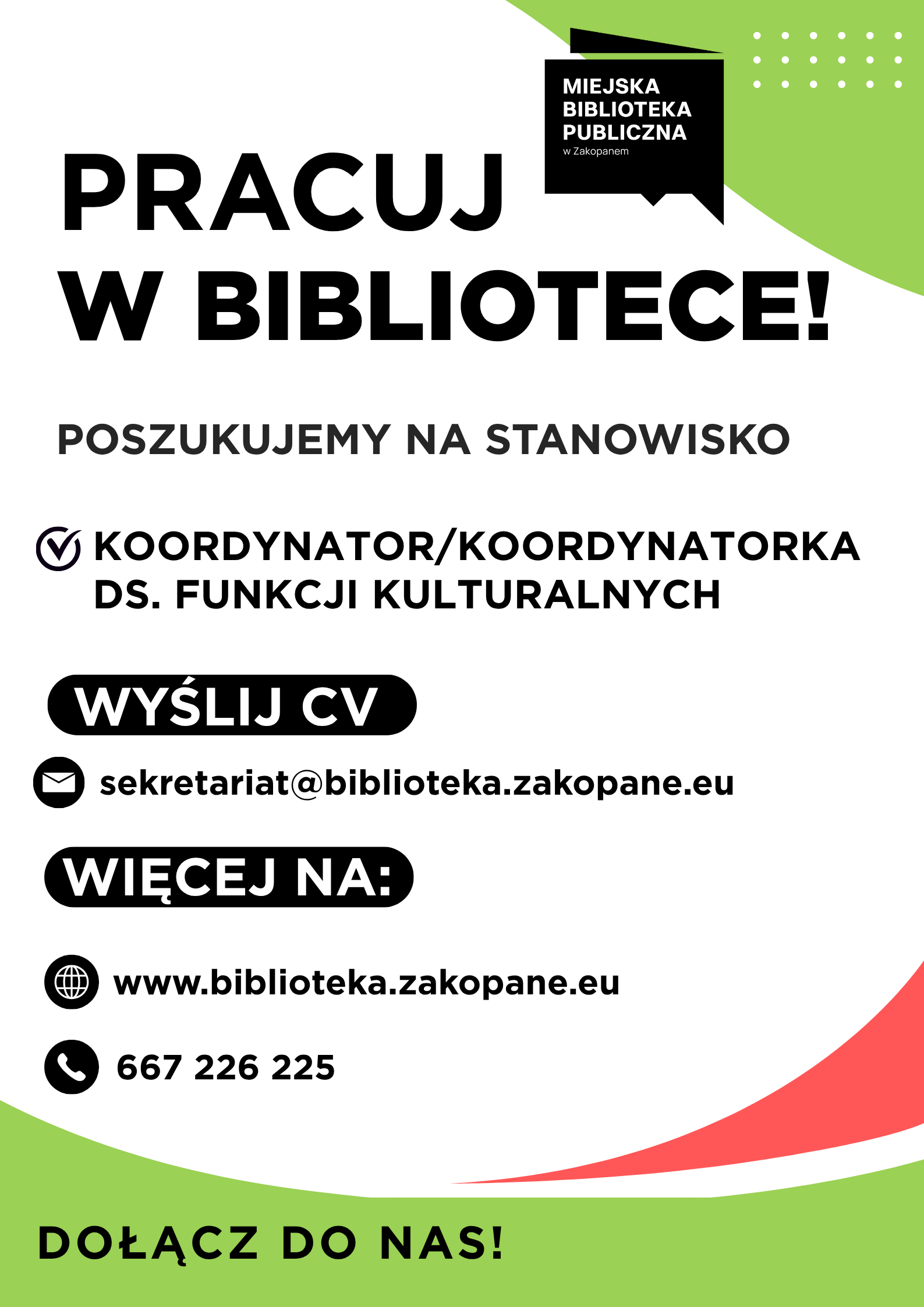 Szukamy osoby do pracy w naszej bibliotece