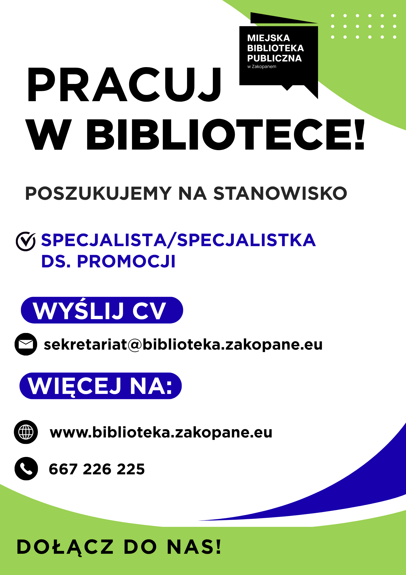 Szukamy osoby do pracy w naszej bibliotece